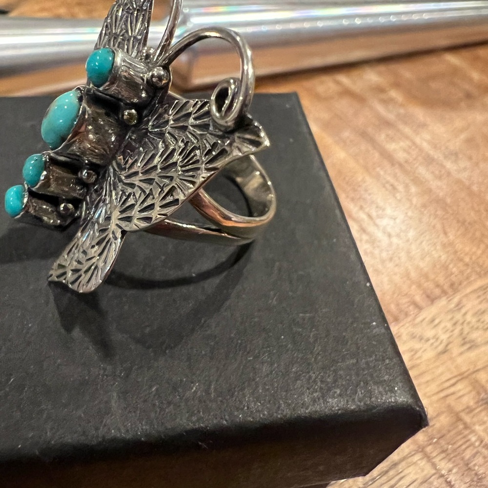 925 Sterling silver and genuine turquoise butterfly ring